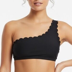 J Crew Black Scallop One Shoulder Bikini Top Swimsuit‎ XXS